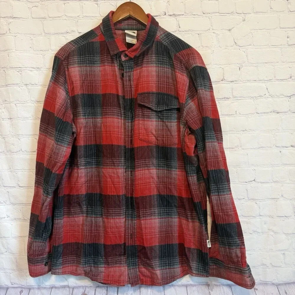 The North Face Arroyo Flannel Shirt Mens Large Red Black Plaid Heavyweight